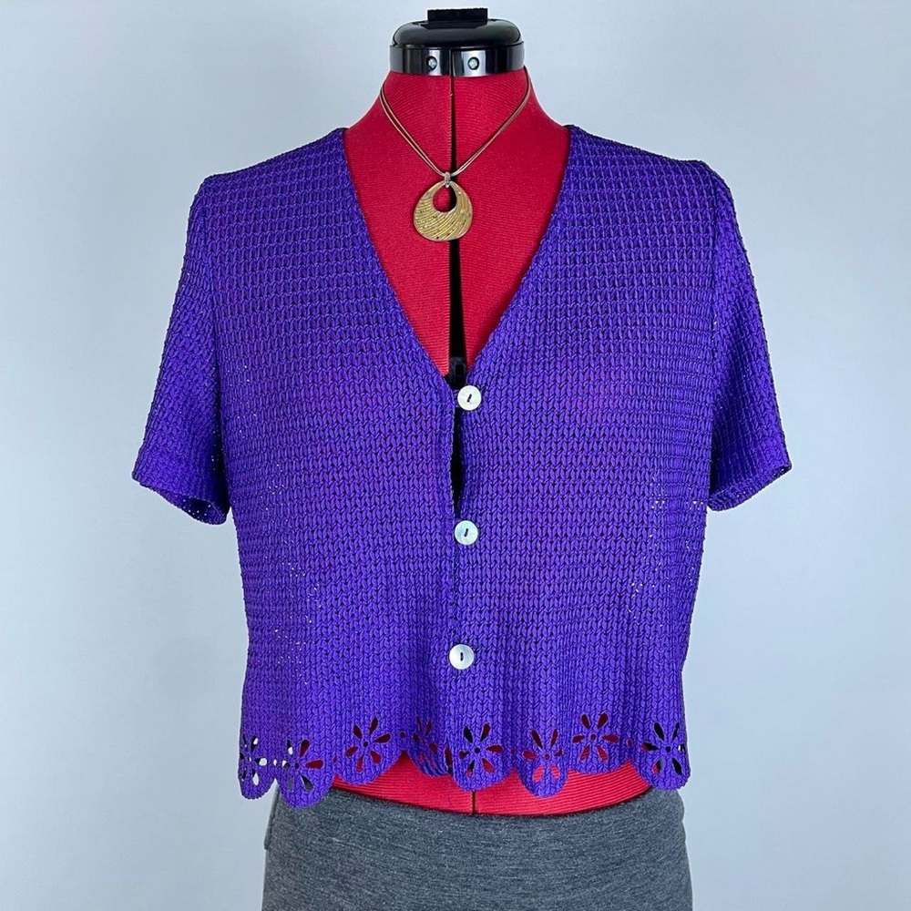 Vintage Purple V-Neck Short Sleeve Knit Top